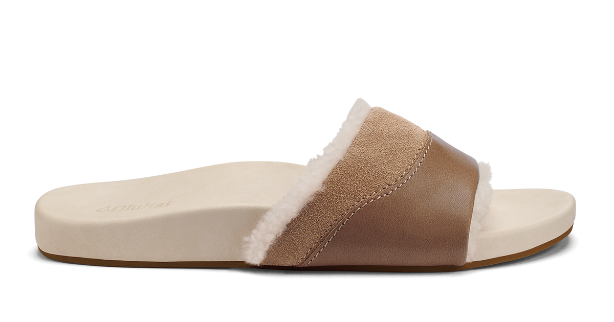 Olukai Women's Kamola Leather Slides- Tan