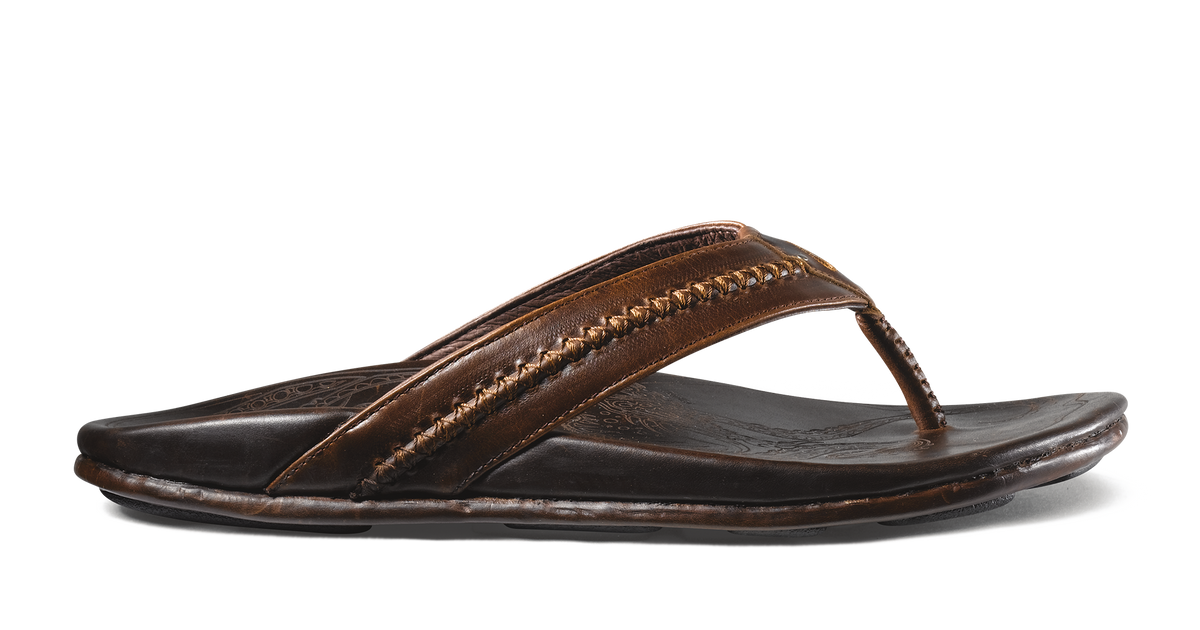 Mea Ola Men's Leather Beach Sandals - Dark Java | OluKai | OluKai