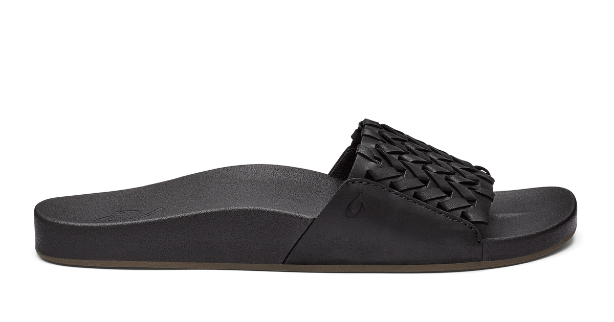 Kāmola Women’s Leather Slide Sandals Black OluKai OluKai Australia